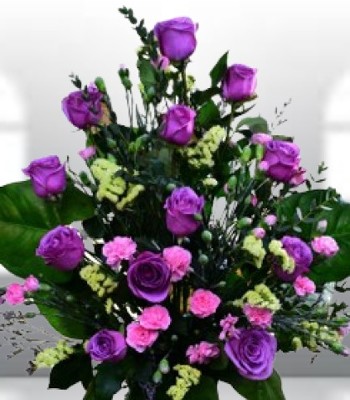 Purple Rose Bouquet with Pink Carnation - Imported Roses